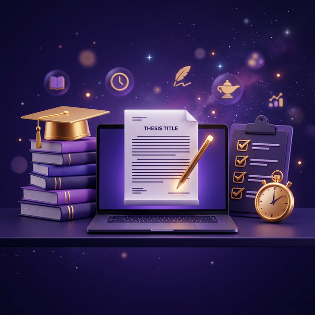 Ilustrasi Jasa Skripsi Jakarta – Laptop, Buku, dan Toga